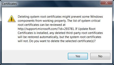 Can I delete system root certificates?