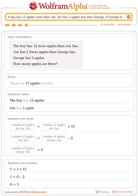 Can Wolfram Alpha solve word problems?