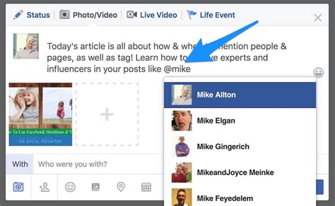 Can a Facebook page mention a person?