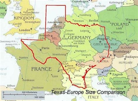 How big is Texas vs Europe?
