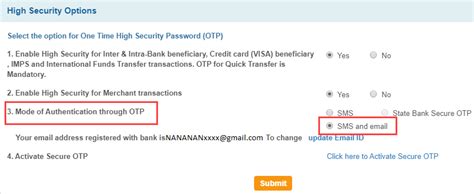 How can I get OTP in SBI email?