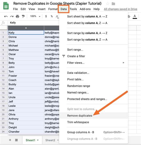 How do I DELETE duplicate rows in sheets?