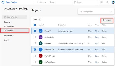 How do I Delete a project in Project Manager?