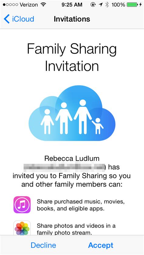 How do I accept Apple Family Sharing invite?