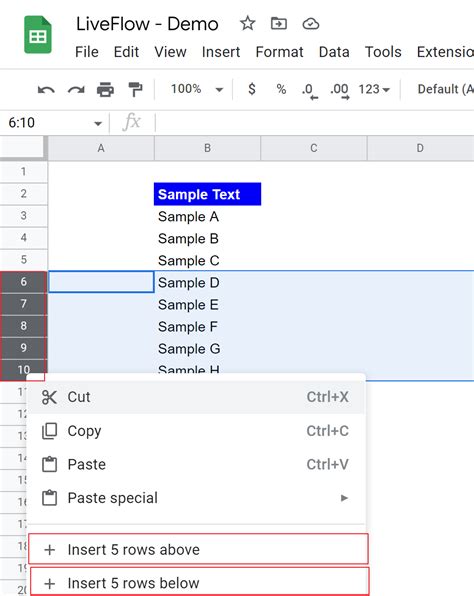 How do I add 10 rows in Google Sheets?
