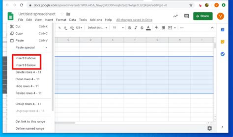 How do I add 20 rows in Google Sheets?