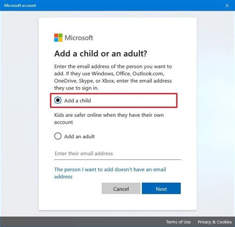 How do I add a child to my Microsoft account without email?