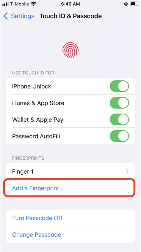 How do I add another fingerprint to my iPhone?