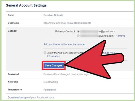 How do I add or remove an email from my Facebook account?