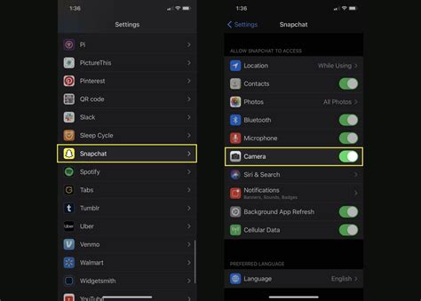 How do I allow Snapchat camera access on IOS 16?