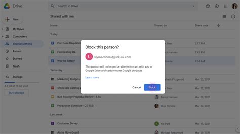 How do I block strangers on Google Drive?