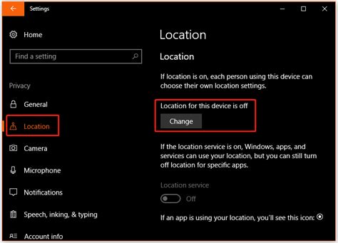 How do I change location services in Windows?