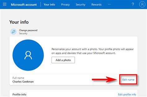 How do I change my Microsoft account name and picture?