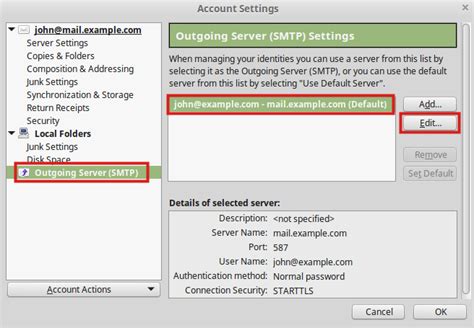 How do I change my SMTP settings in Thunderbird?