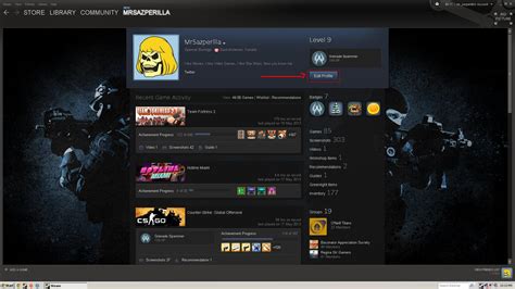 How do I change my profile on Steam?