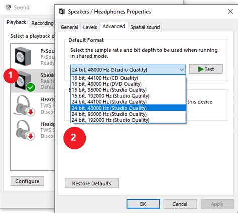 How do I change the audio format in Windows 10?