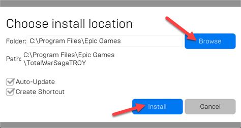 How do I change the default install location in Epic Games?
