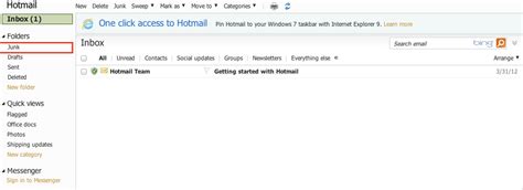 How do I change the junk mail settings in Hotmail?