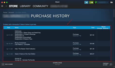 How do I check my purchase history on Steam?