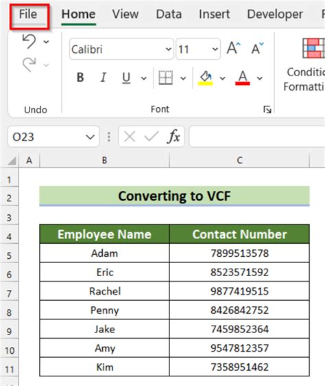 How do I convert Excel to VCF without software?