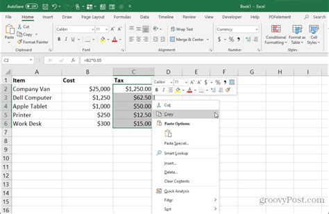 How do I copy a range of cells in Excel using formulas?