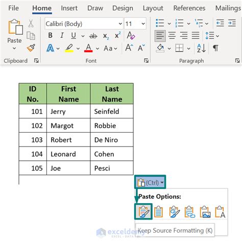 How do I copy a table without losing formatting?