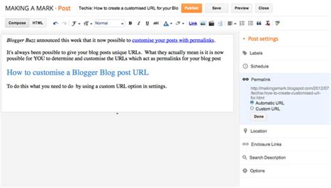 How do I create a custom URL for Blogger?