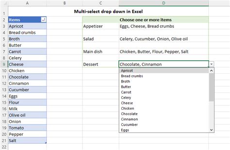 How do I create a drop down list in Excel with checkboxes?