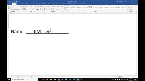 How do I create a fillable line in Word 2016?