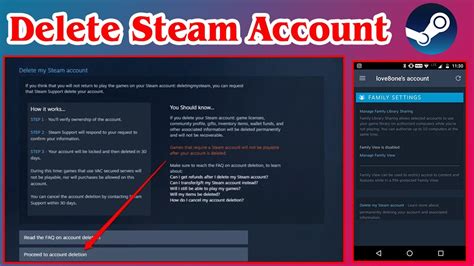 How do I delete a Steam Family account?
