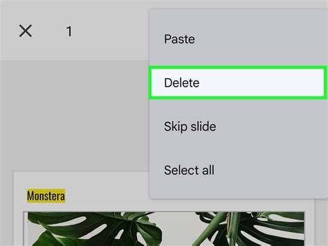 How do I delete a slide without right clicking?