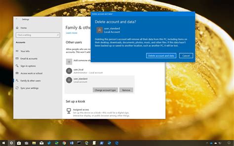 How do I delete a user account on Windows 10 without admin rights?