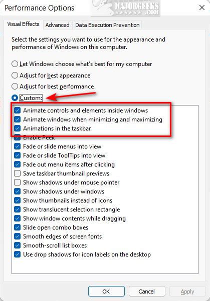 How do I disable all effects in Windows?