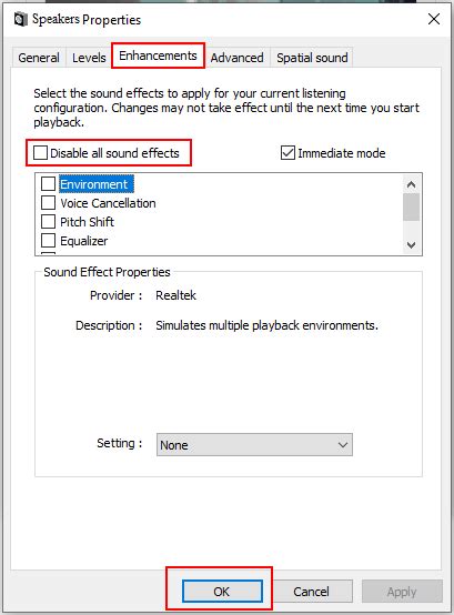 How do I disable all enhancements in Windows 10?