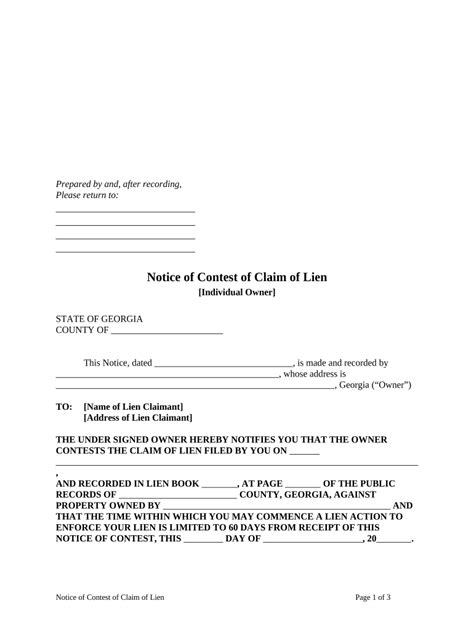 How do I dispute a lien on my property in Georgia?