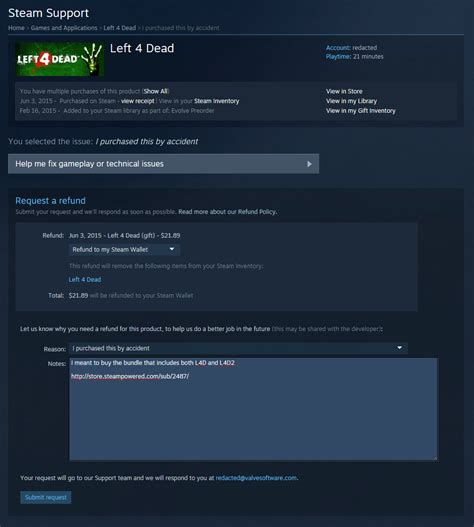 How do I email a refund from Steam?