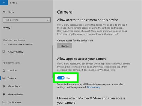 How do I enable my camera on Windows 10?