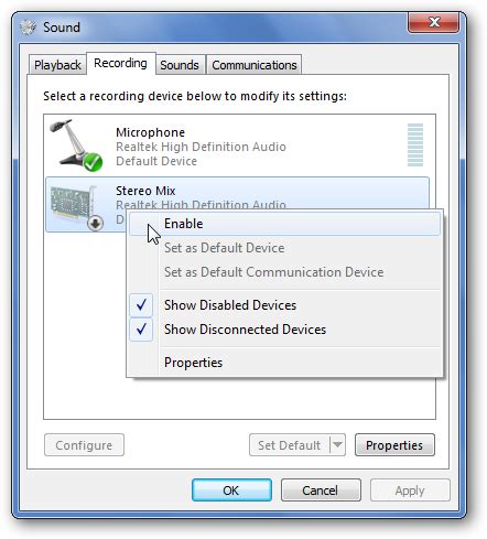 How do I enable stereo mix on Windows 7?