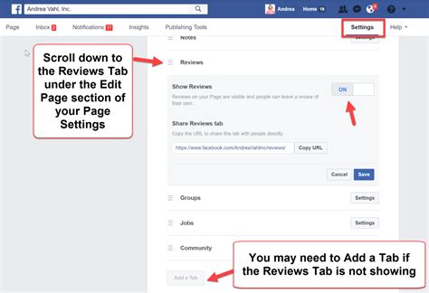 How do I enable the reviews tab on my Facebook page?