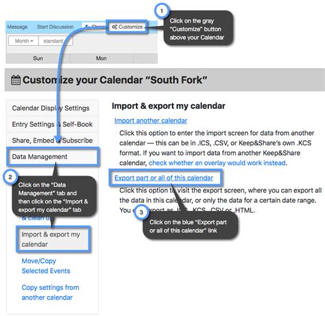 How do I export an entire calendar?