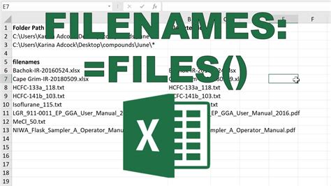 How do I get filenames in Excel?