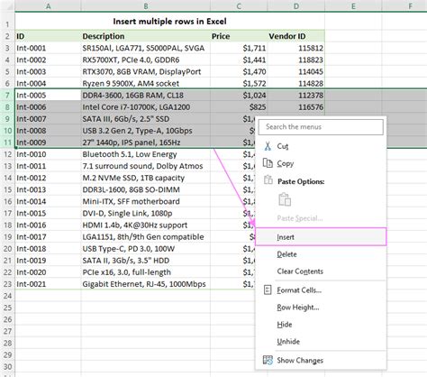 How do I insert 100 rows in sheets?