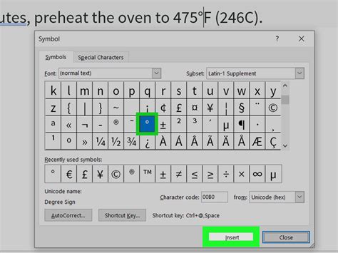 How do I make the 0 degree symbol in word?