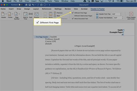 How do I make the first page different in Word?