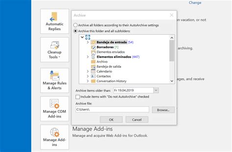 How do I manage archive in Outlook?