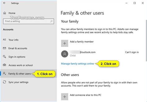 How do I manage family sharing on Windows?