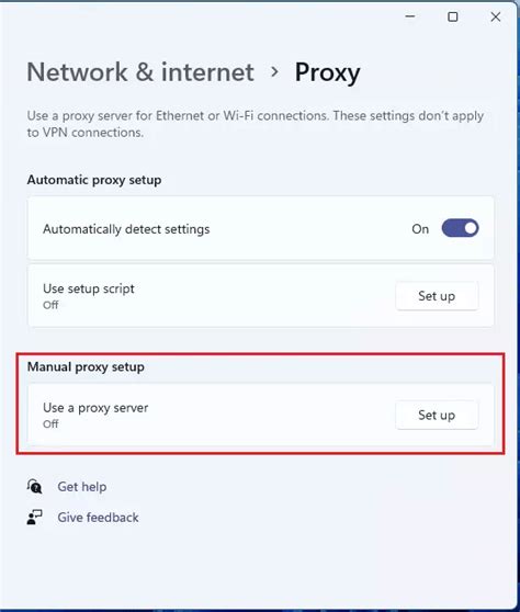 How do I manually set up a proxy?
