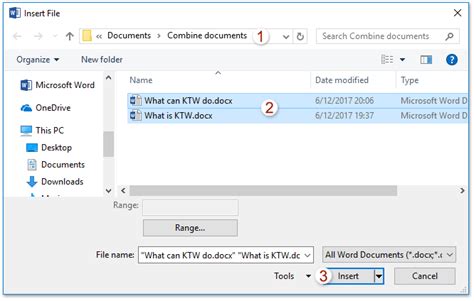 How do I merge two Word documents without copying and paste?