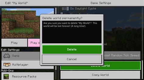 How do I permanently delete a Minecraft world?