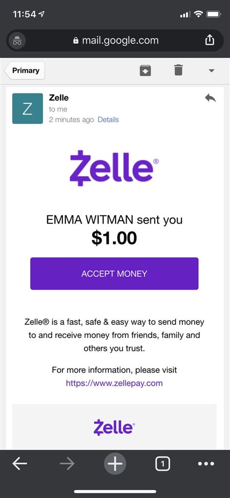 How do I receive money from Zelle by email?